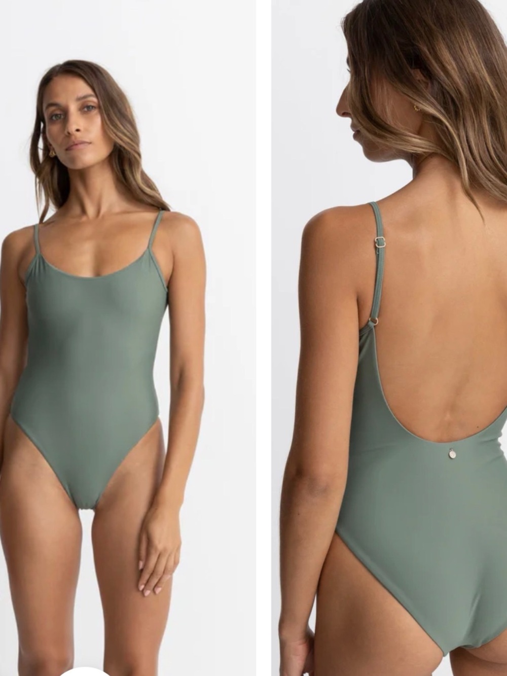 Rhythm Classic Minimal Sage Green One Piece Swimsuit | Size XS